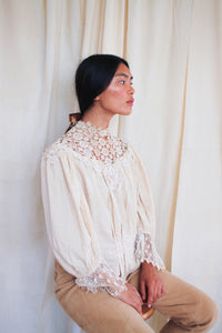 Antique Victorian Swiss Dot Lace Collared Blouse