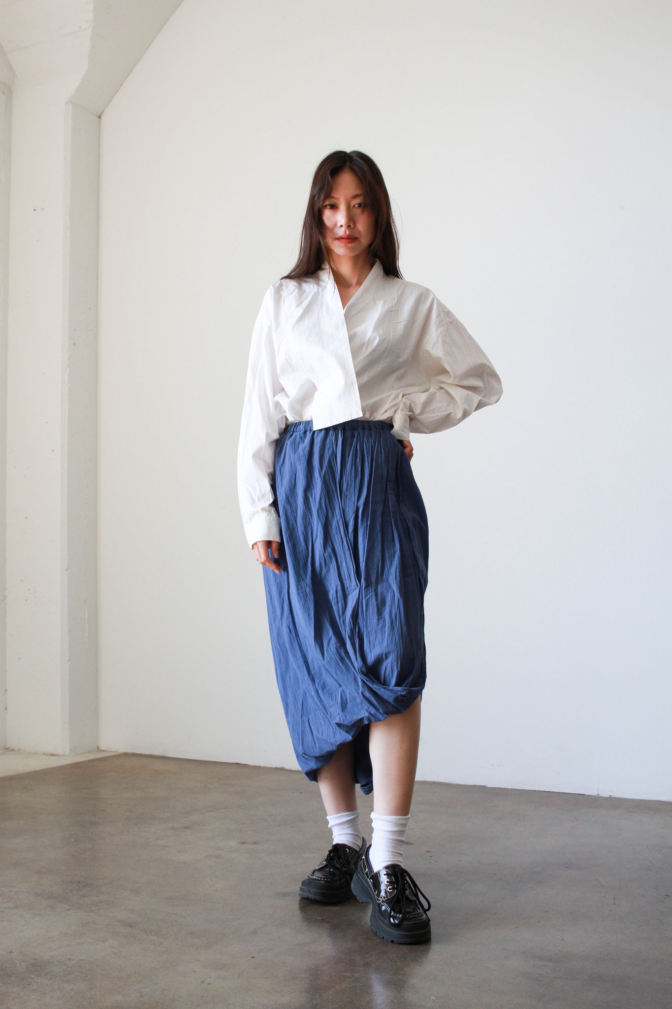 1980s Issey Miyake Sapphire Blue Draped Skirt