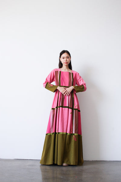 1970s Josefa Pink Striped Long Sleeve Maxi Dress