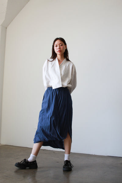 1980s Issey Miyake Sapphire Blue Draped Skirt
