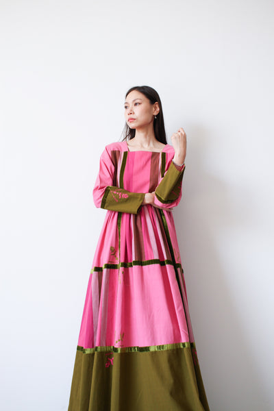 1970s Josefa Pink Striped Long Sleeve Maxi Dress