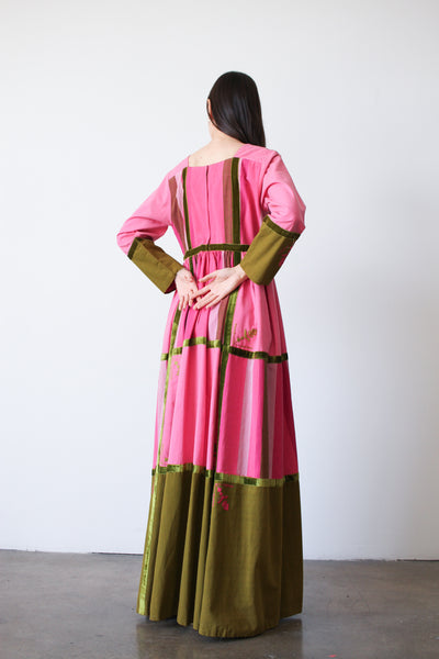 1970s Josefa Pink Striped Long Sleeve Maxi Dress