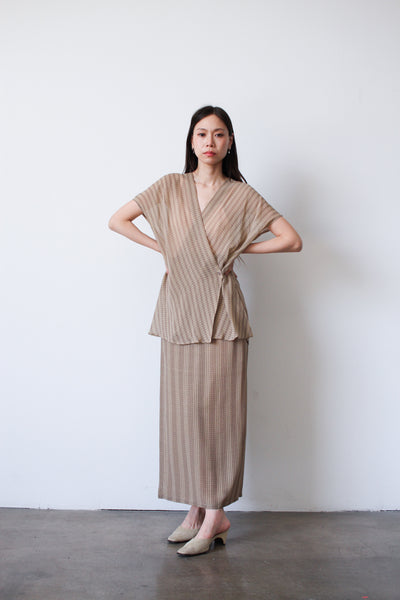 1990s Calvin Klein Sheer Silk Wrap Skirt Set