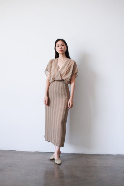 1990s Calvin Klein Sheer Silk Wrap Skirt Set