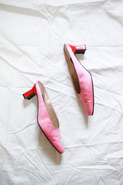 1980s Stuart Weizman Bubblegum Pink Silk Mules | 40