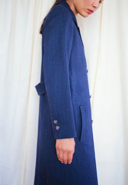 1980s Navy Pinstripe Wool Blazer Dress
