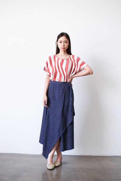 1980s Issey Miyake Indigo Wrap Asymmetrical Skirt