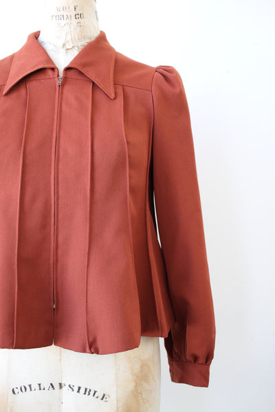 1970s Rust Pleated Peplum Jacket