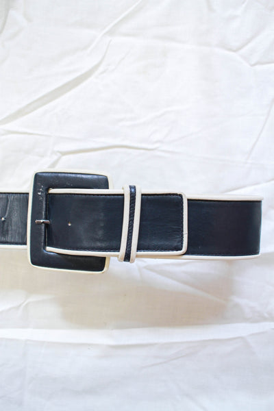 1970s Yves Saint Laurent Leather Navy Belt