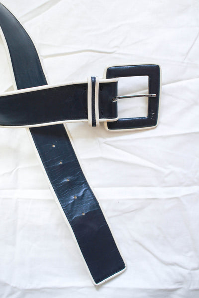 1970s Yves Saint Laurent Leather Navy Belt