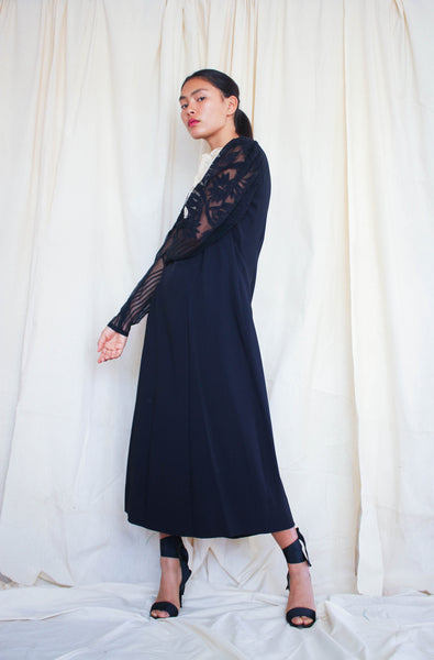 1930s Black Crepe Silk Lace Yolk Dress