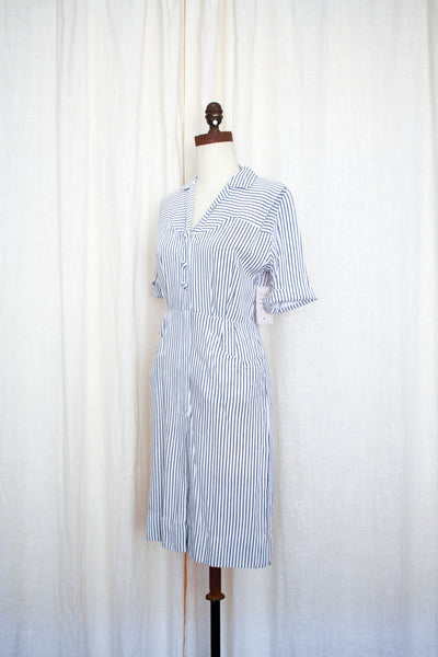 1950s Navy Striped Linen Dress