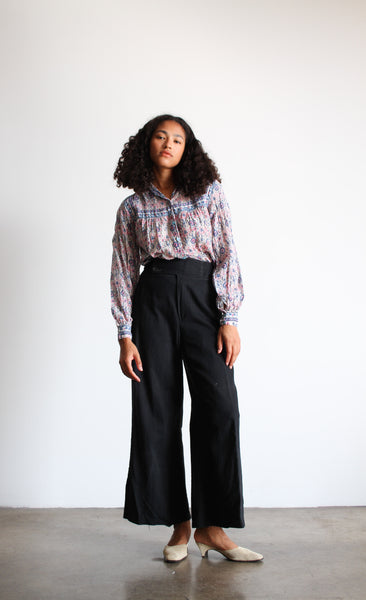 1980s Black Cotton Twill High Waist Pants