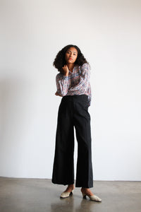 1980s Black Cotton Twill High Waist Pants