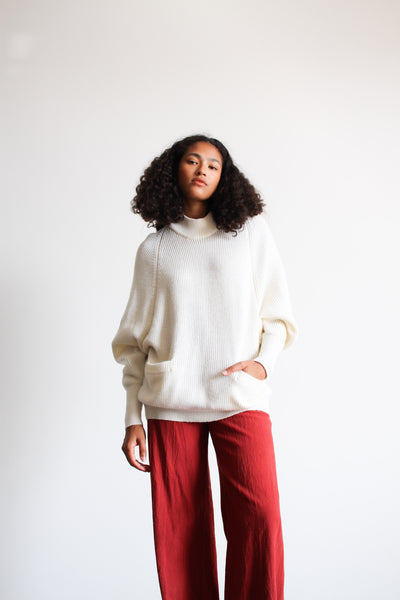 1980s White Knit Oversized Pullover