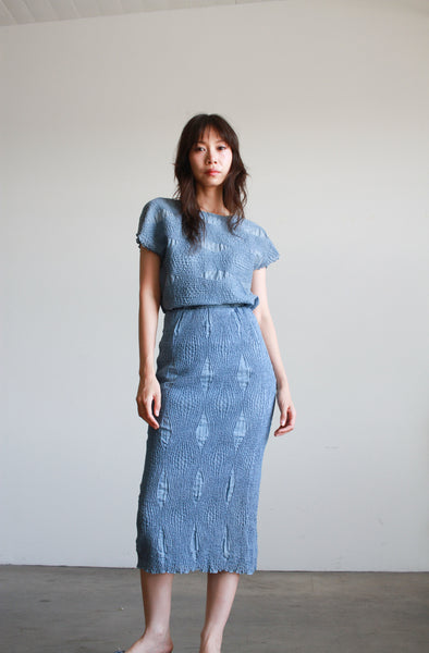 1980s Japanese Nuno Textured Periwrinkle Skirt Set