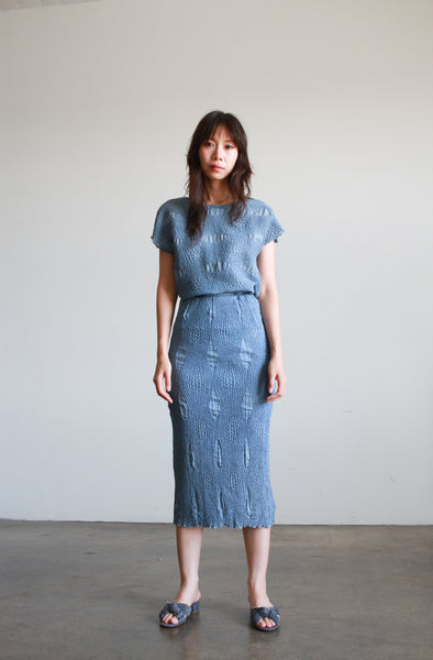 1980s Japanese Nuno Textured Periwrinkle Skirt Set
