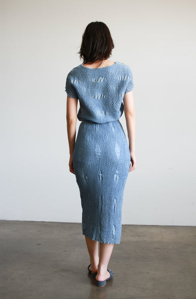 1980s Japanese Nuno Textured Periwrinkle Skirt Set