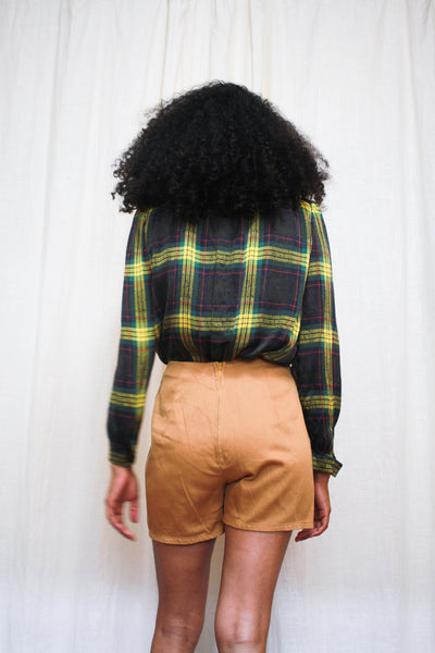 1970s Valentino Silk Plaid Blouse