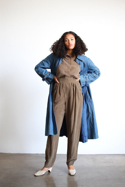 1980s Blue Denim Long Trench Coat