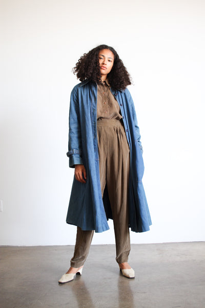 1980s Blue Denim Long Trench Coat