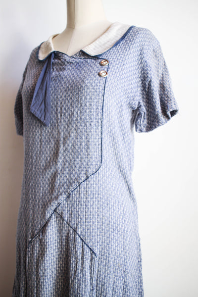 1920s Antique Woven Knit Day Dress