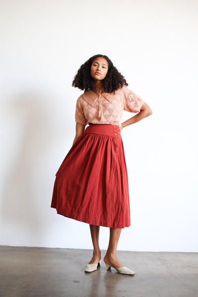1970s Rust Cotton Woven Midi Skirt