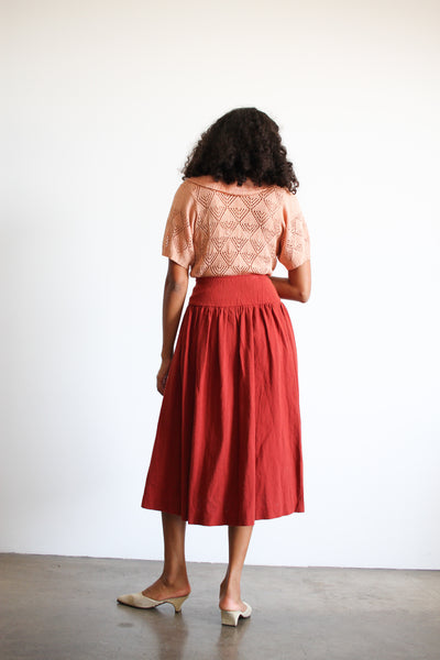 1970s Rust Cotton Woven Midi Skirt