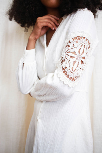 1960s Gauzy Cream Maxi Prairie Dress