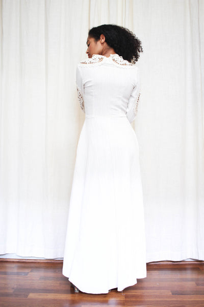 1960s Gauzy Cream Maxi Prairie Dress