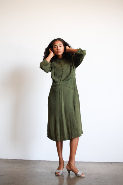 1940s Moss Green Crepe Dress
