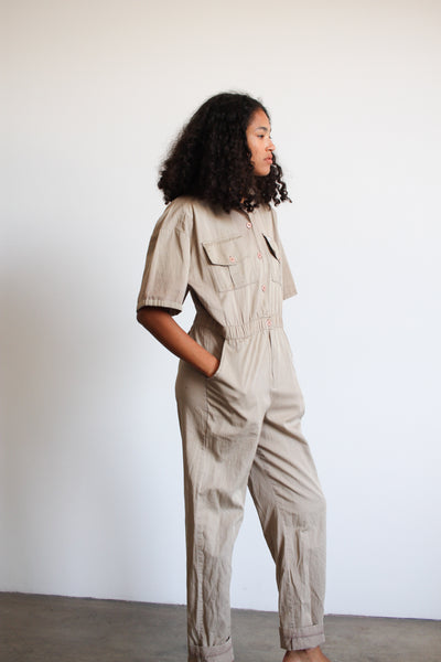1980s Saint Germain Khaki Cotton Jumpsuit