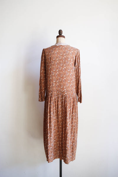 1920s Antique Rare Floral Print Collared Dress