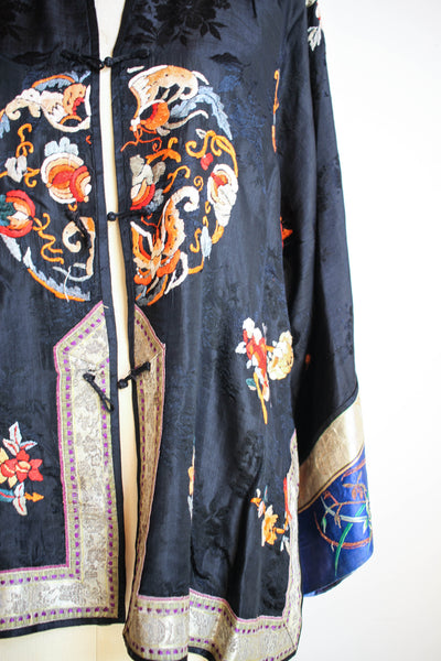 Antique 1910s Silk Jacquard Embroidered Chinese Jacket