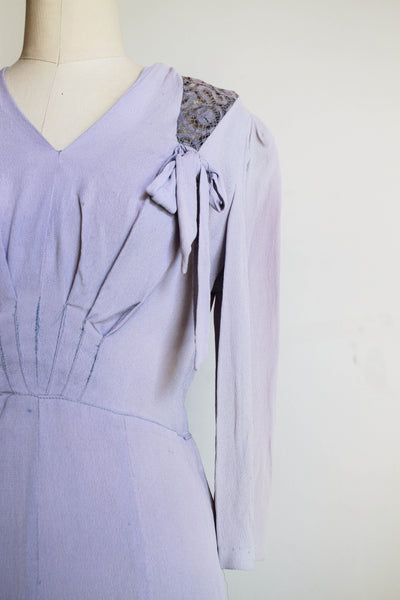 1940s Lilac Rayon Crepe Bow Dress