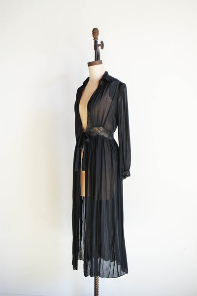 1940s Sheer Black Lace Long Bed Jacket