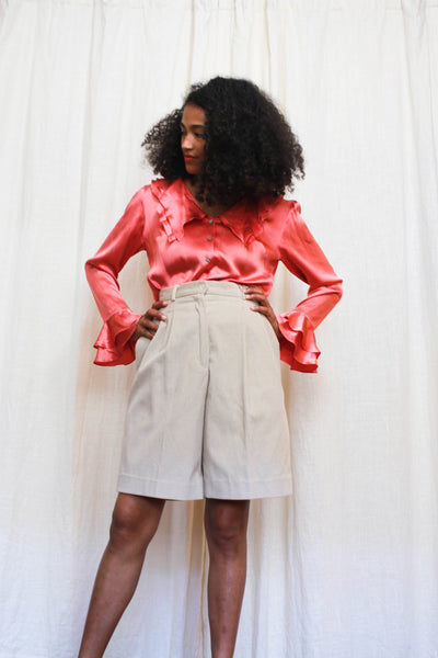 1980s Beige Corduroy High Waist Shorts