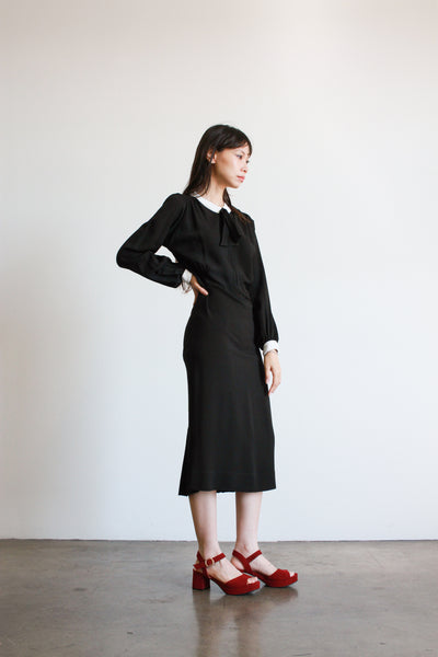 1940s Black Crepe Dress w/ Beaded Collar