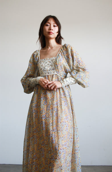 1970s Gunne Sax Floral Print Boho Maxi Dress