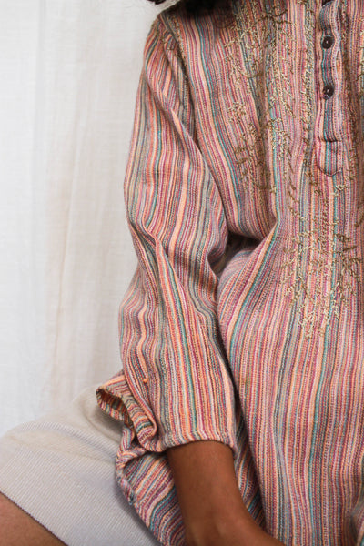 1980s Striped Cotton Moroccan Tunic