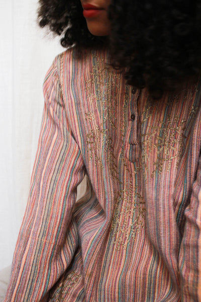 1980s Striped Cotton Moroccan Tunic