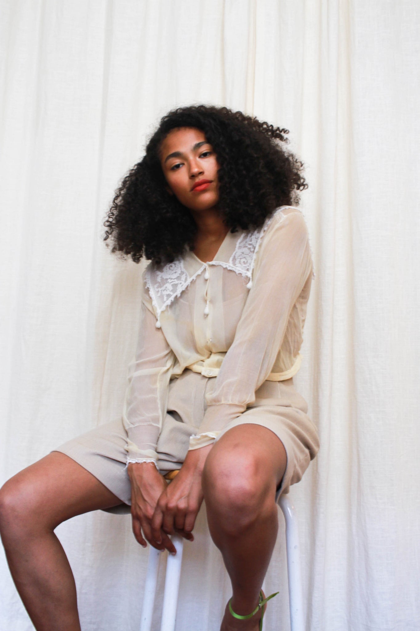 1920s Sheer Chiffon Lace Blouse
