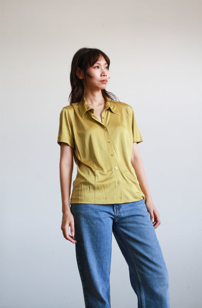 1990s Gap Chartreuse Slinky Shirt