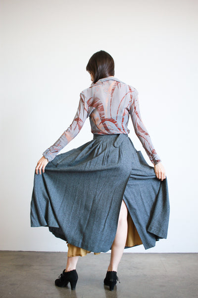 1970s Blue Tweed Wrap Midi Skirt