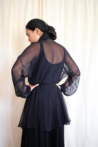 1980s Norma Kamali Sheer Black Peplum Tunic