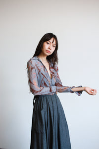 1970s Print Collared Button Up Blouse