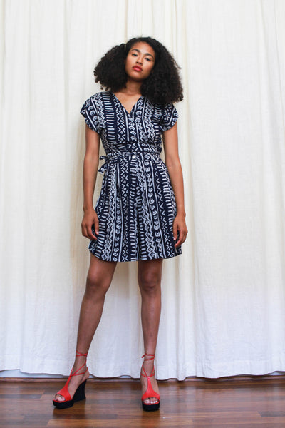 1980s Mudcloth Print Rayon Two Piece Short Set