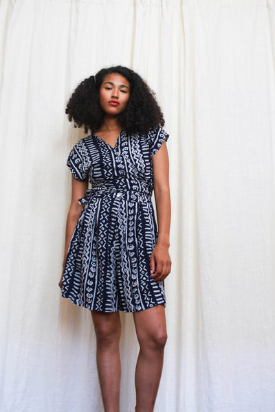 1980s Mudcloth Print Rayon Two Piece Short Set