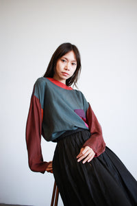1980s Silk Colorblock Long Sleeve Blouse