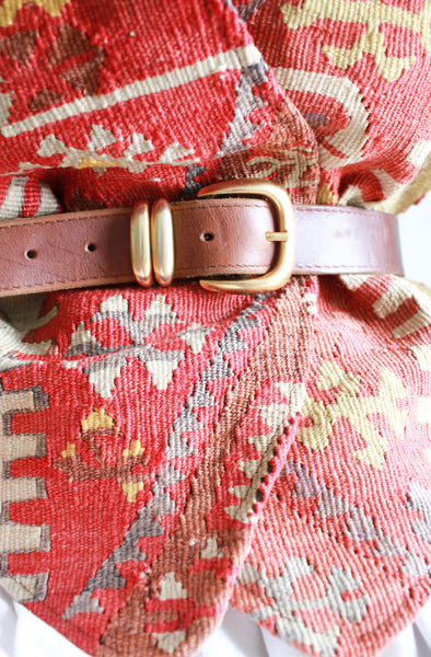 1980s Brown Leather Gold Buckled Belt